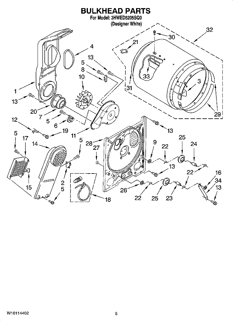 BULKHEAD PARTS, OPTIONAL PARTS (NOT INCLUDED) Diagram and Parts List for 3HWED5205SQ0  Whirlpool Dryer