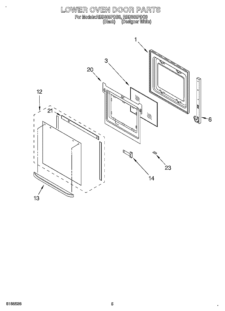 LOWER OVEN DOOR Diagram and Parts List for RBD305PDQ9  Whirlpool Wall Oven