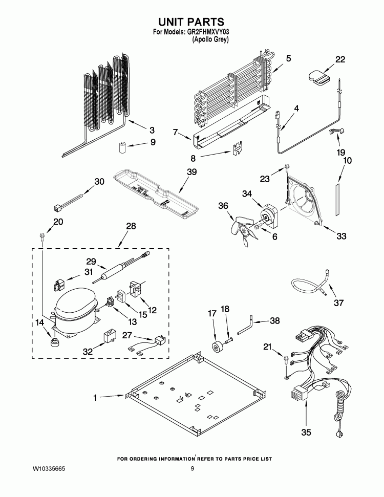 UNIT PARTS Diagram and Parts List for GR2FHMXVY03  Whirlpool Refrigerator
