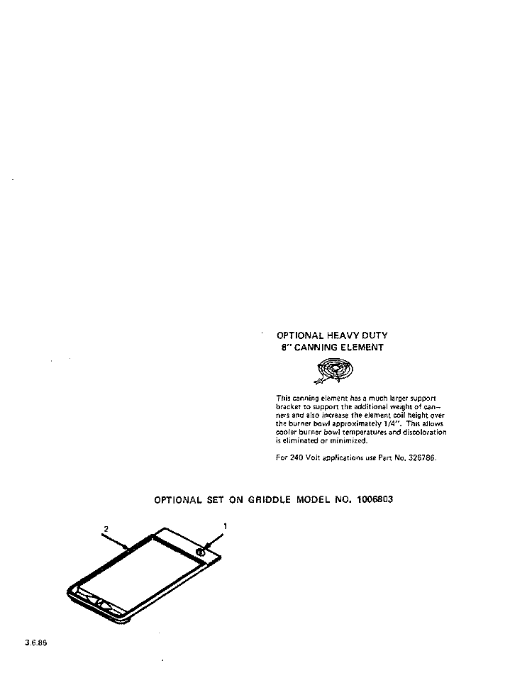HEAVY DUTY CANNING ELEMENT , GRIDDL Diagram and Parts List for 2454X2A  Roper Range