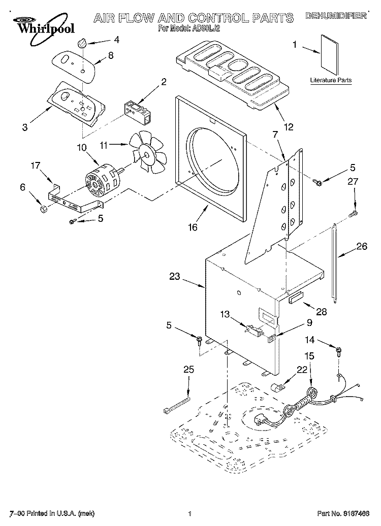 SECTION Diagram and Parts List for AD50LJ2  Whirlpool Dehumidifier