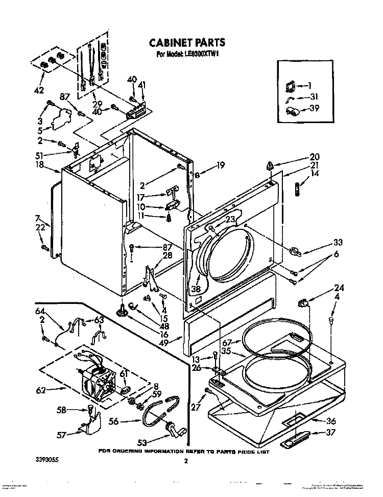 CABINET PARTS Diagram and Parts List for LE9300XTW1  Whirlpool Dryer