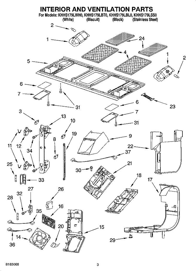 INTERIOR AND VENTILATION PARTS Diagram and Parts List for KHHS179LSS0  KitchenAid Microwave