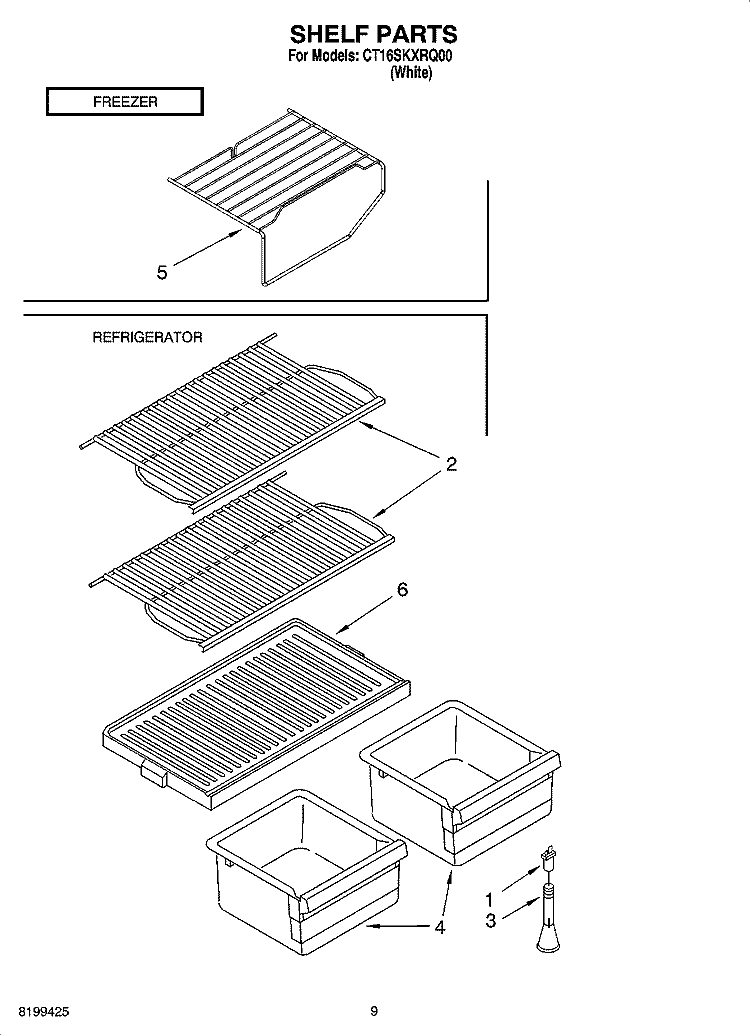SHELF PARTS, OPTIONAL PARTS Diagram and Parts List for CT16SKXRQ00  Whirlpool Refrigerator