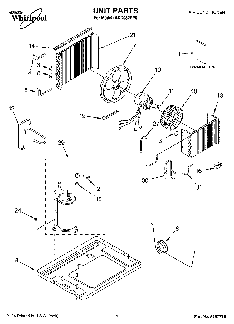 UNIT PARTS Diagram and Parts List for ACD052PP0  Whirlpool Air Conditioner