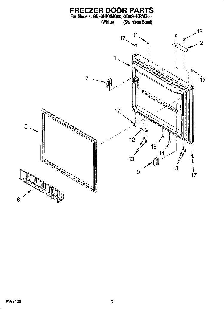 FREEZER DOOR PARTS Diagram and Parts List for GB9SHKRMS00  Whirlpool Refrigerator