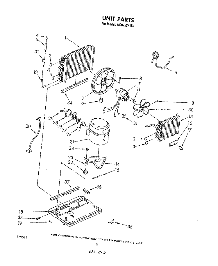 UNIT Diagram and Parts List for AC0752XM3  Whirlpool Air Conditioner