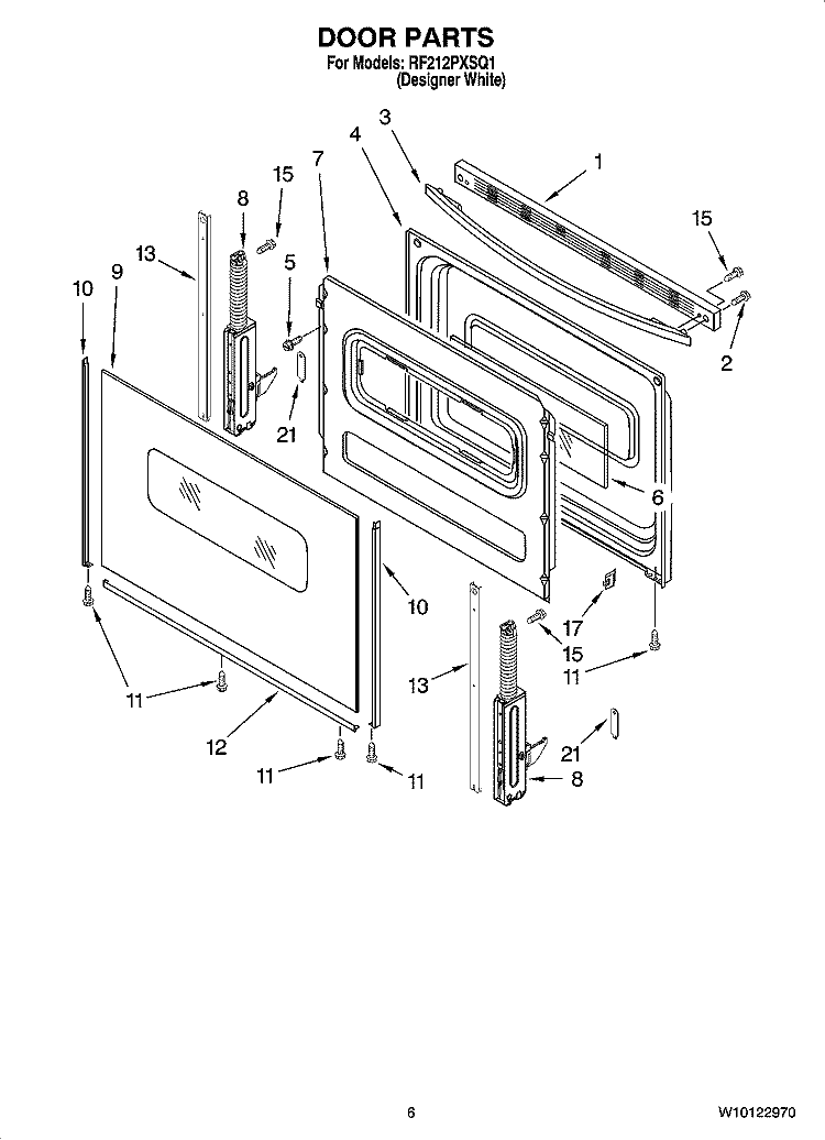 DOOR PARTS, OPTIONAL PARTS (NOT INCLUDED) Diagram and Parts List for RF212PXSQ1  Whirlpool Range