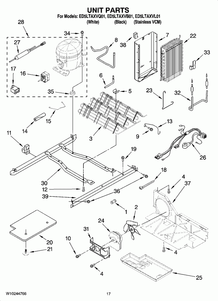 UNIT PARTS Diagram and Parts List for ED5LTAXVL01  Whirlpool Refrigerator