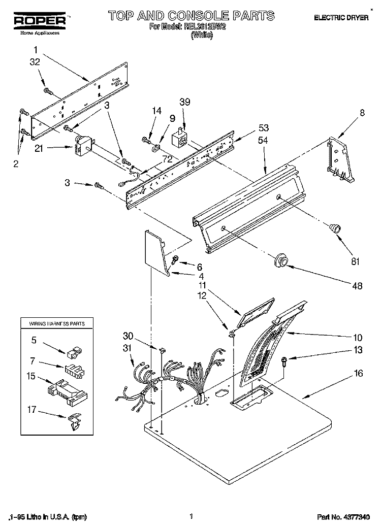 SECTION Diagram and Parts List for REL3612BW2  Roper Dryer
