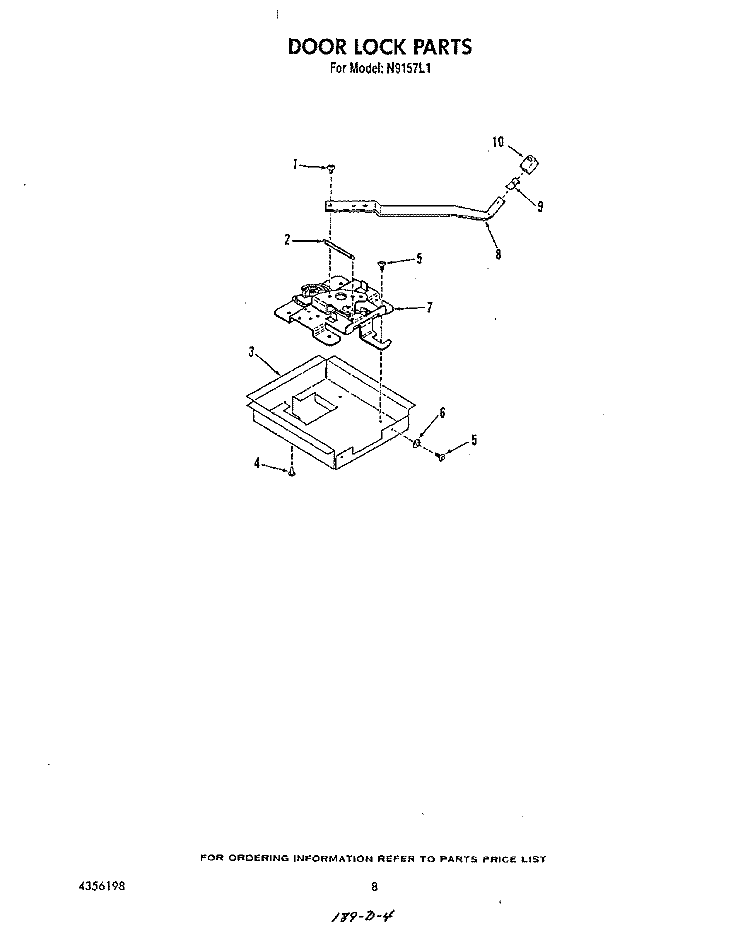 DOOR LOCK Diagram and Parts List for N9157L1  Roper Range
