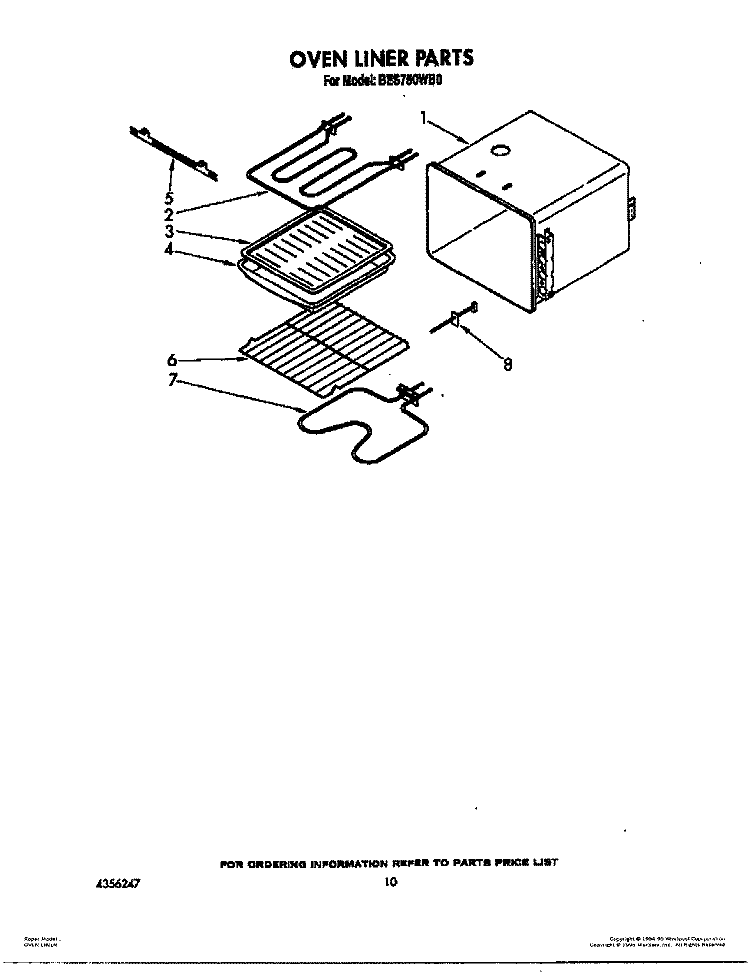 OVEN LINER Diagram and Parts List for BES750WB0  Roper Range