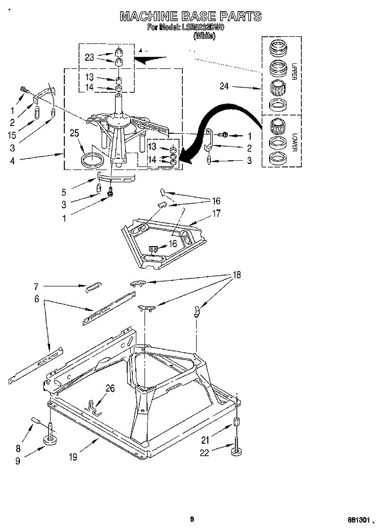 MACHINE BASE Diagram and Parts List for LSR5232DW0  Whirlpool Washer