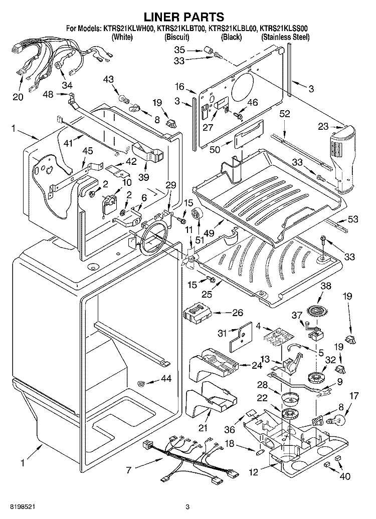 LINER PARTS Diagram and Parts List for KTRS21KLSS00  KitchenAid Refrigerator