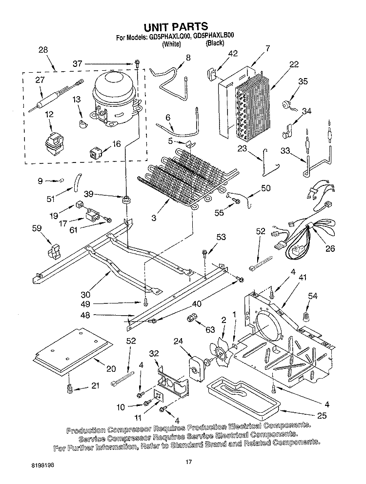 UNIT Diagram and Parts List for GD5PHAXLB00  Whirlpool Refrigerator