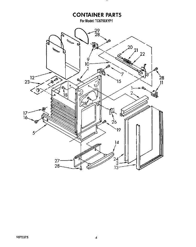 CONTAINER Diagram and Parts List for TC8750XYP1  Whirlpool Trash Compactor