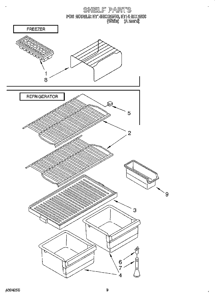 SHELF Diagram and Parts List for RT14HDXEN00  Roper Refrigerator
