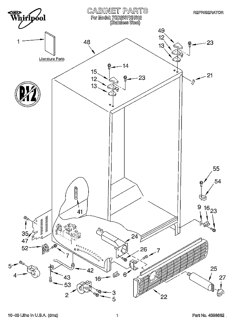 CABINET, LITERATURE Diagram and Parts List for 7GD25SFXHS02  Whirlpool Refrigerator