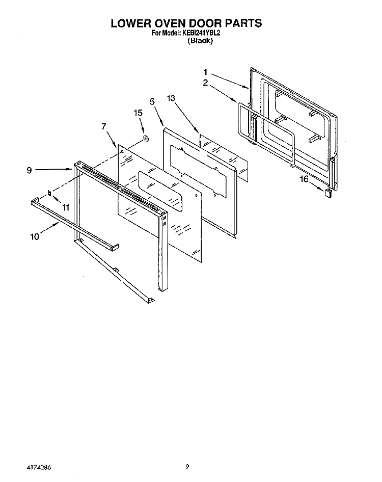 LOWER OVEN DOOR Diagram and Parts List for KEBI241YBL2  KitchenAid Wall Oven