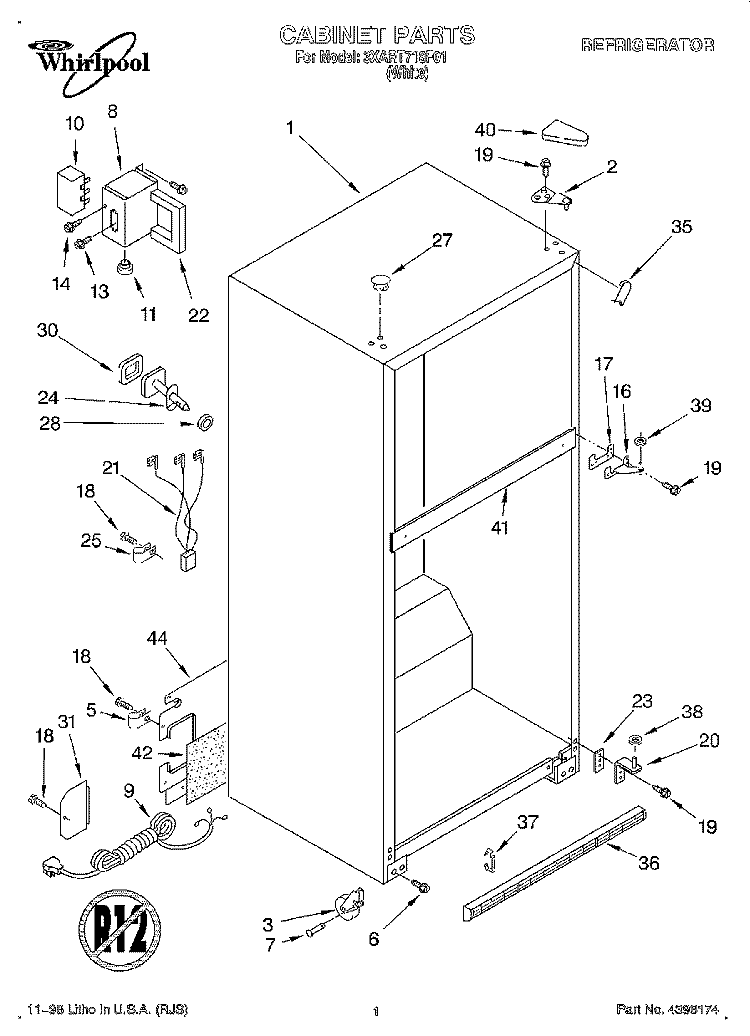 CABINET Diagram and Parts List for 3XART718F01  Whirlpool Refrigerator