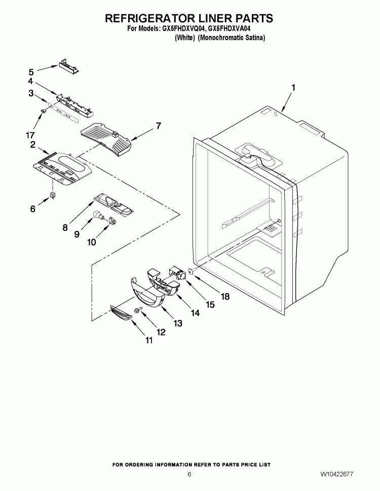 REFRIGERATOR LINER PARTS Diagram and Parts List for GX5FHDXVQ04  Whirlpool Refrigerator