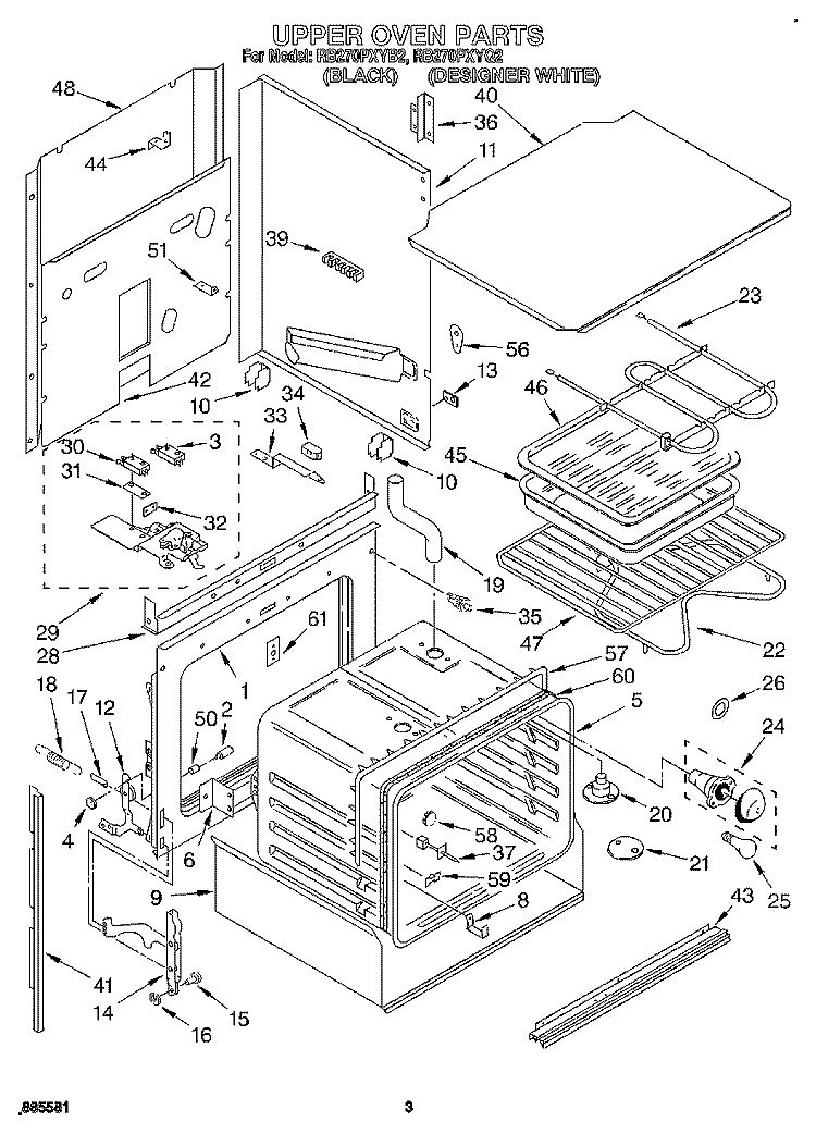 UPPER OVEN Diagram and Parts List for RB270PXYB2  Whirlpool Wall Oven