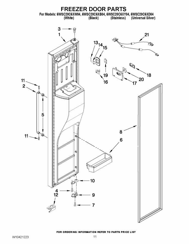 FREEZER DOOR PARTS Diagram and Parts List for 6WSC20C6XB04  Whirlpool Refrigerator