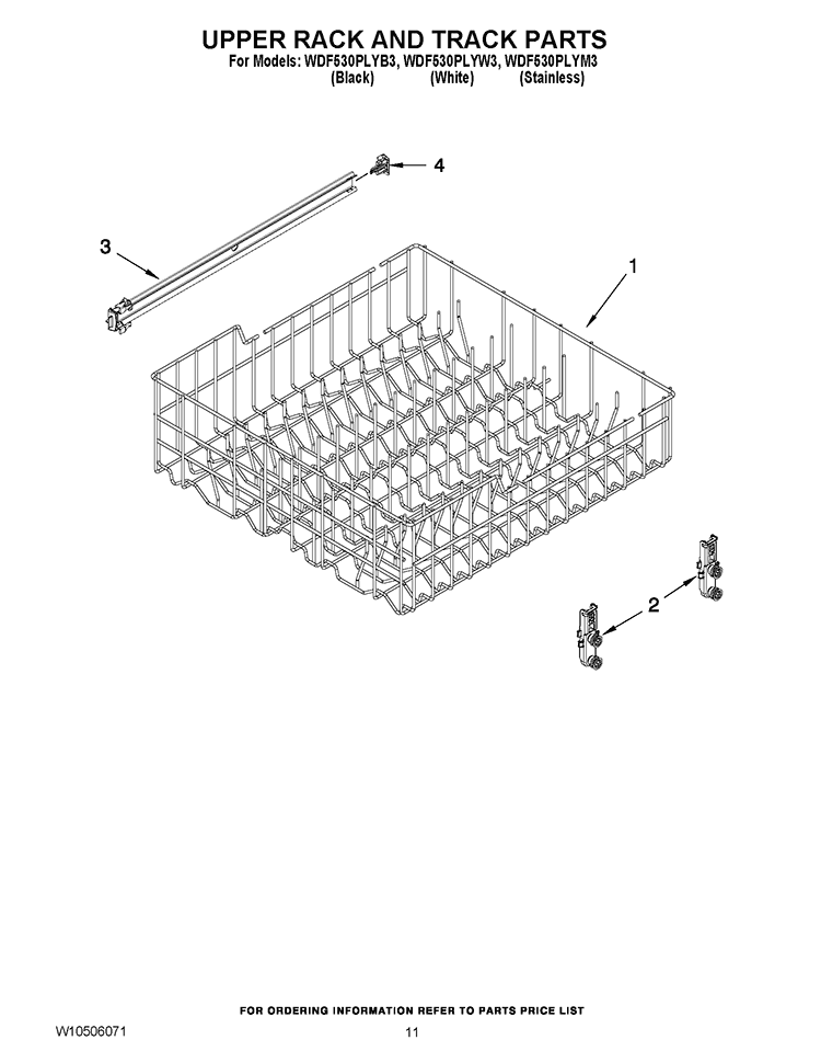 UPPER RACK AND TRACK PARTS Diagram and Parts List for WDF530PLYB3  Whirlpool Dishwasher