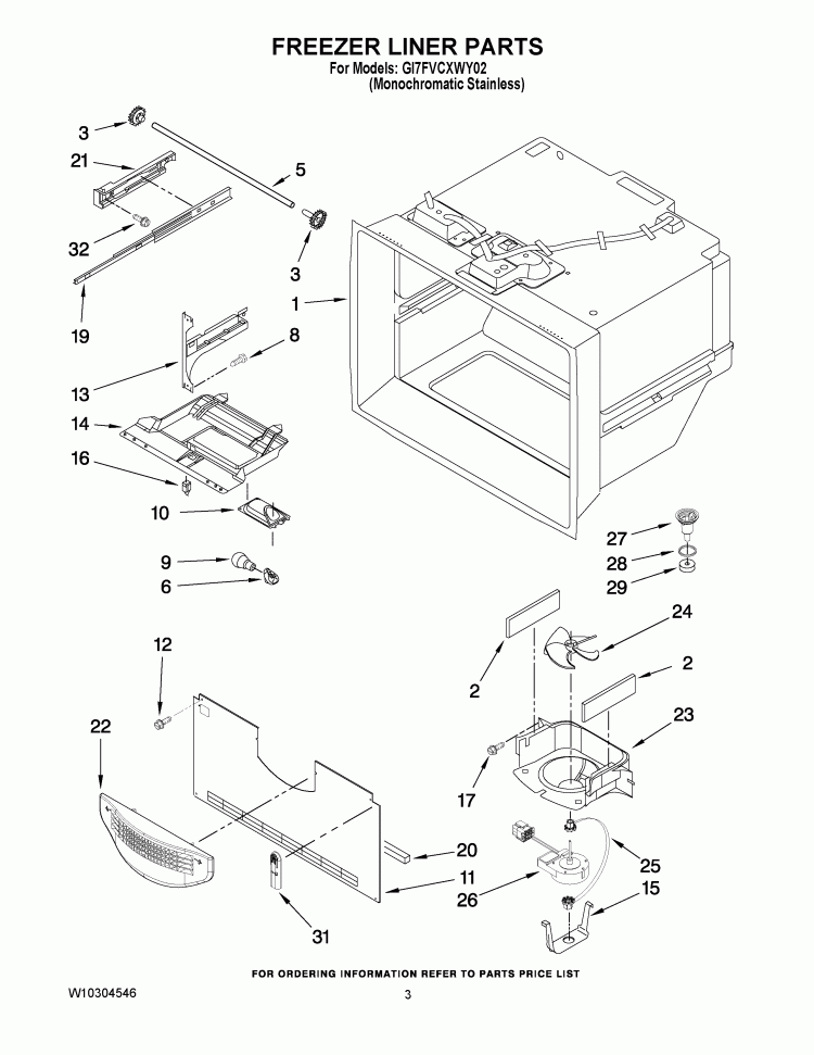 FREEZER LINER PARTS Diagram and Parts List for GI7FVCXWY02  Whirlpool Refrigerator