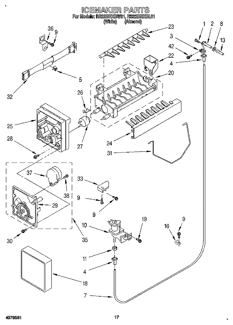 ICEMAKER, LIT/OPTIONAL Diagram and Parts List for RS22BRXBL01  Roper Refrigerator