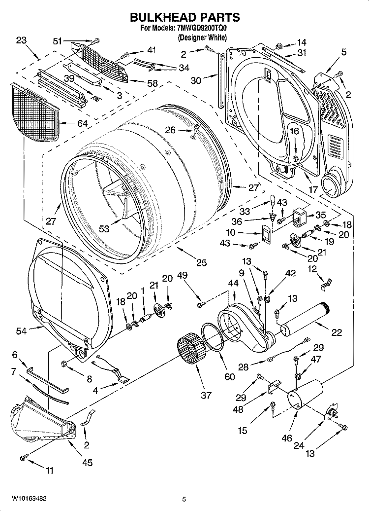 BULKHEAD PARTS Diagram and Parts List for 7MWGD9200TQ0  Whirlpool Dryer
