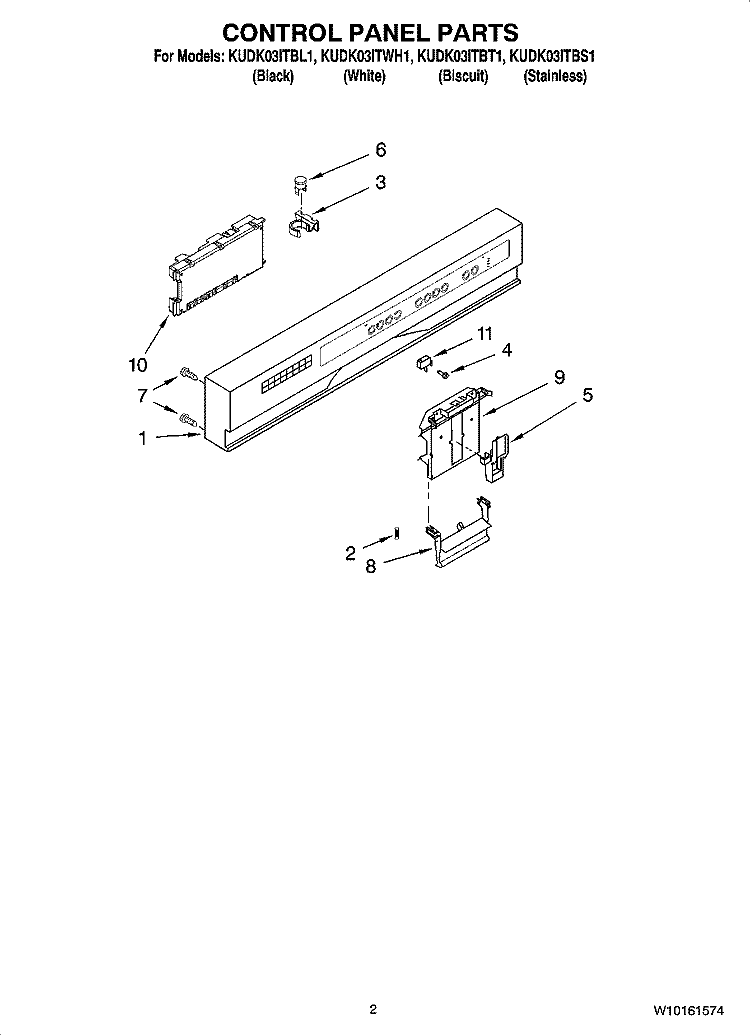 CONTROL PANEL PARTS Diagram and Parts List for KUDK03ITBT1  KitchenAid Dishwasher