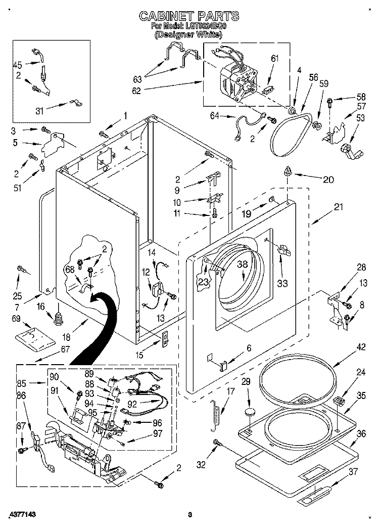CABINET Diagram and Parts List for LGT5624BQ0  Whirlpool Dryer