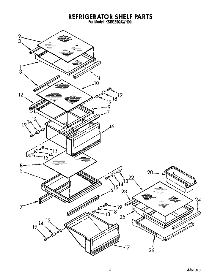 REFRIGERATOR SHELF Diagram and Parts List for KSRS25QAWH00  KitchenAid Refrigerator