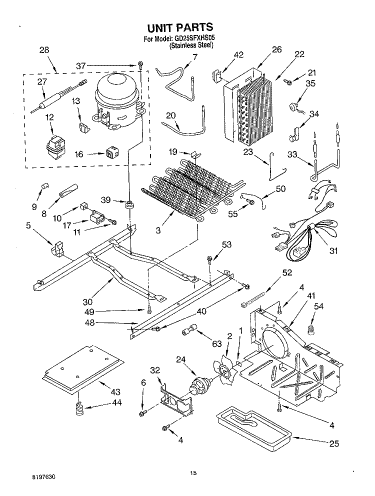 UNIT Diagram and Parts List for GD25SFXHS05  Whirlpool Refrigerator