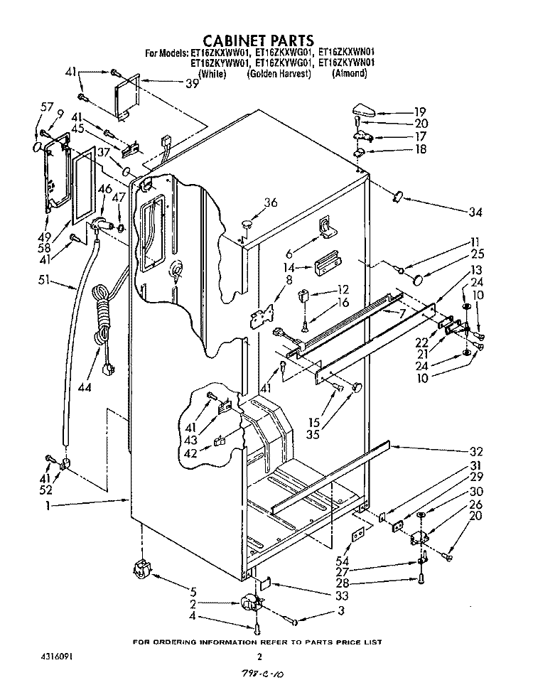CABINET Diagram and Parts List for ET16ZKYWG01  Whirlpool Refrigerator
