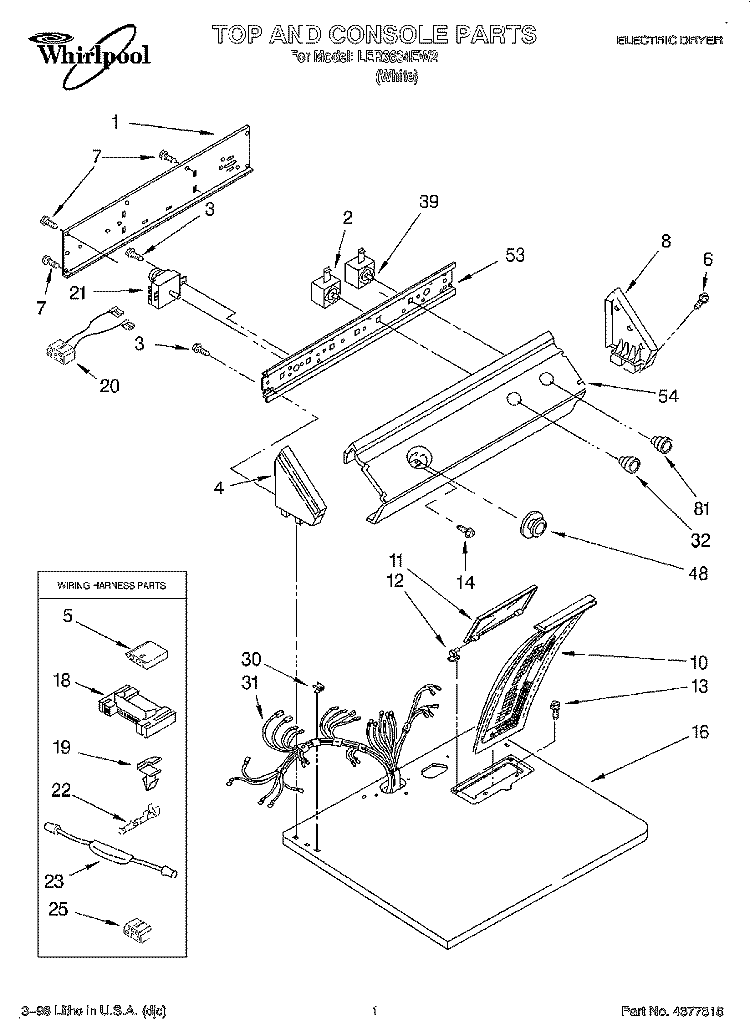 SECTION Diagram and Parts List for LER3634EW2  Whirlpool Dryer