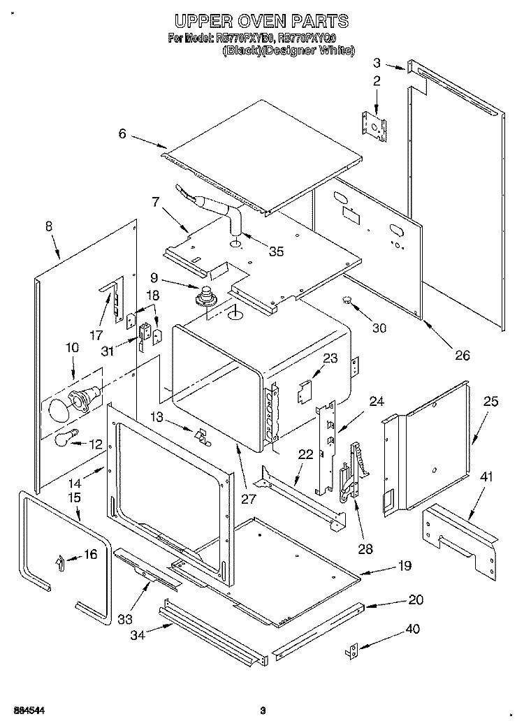 UPPER OVEN Diagram and Parts List for RB770PXYB0  Whirlpool Wall Oven
