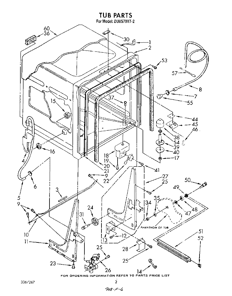 TUB , LITERATURE AND OPTIONAL Diagram and Parts List for DU8570XT2  Whirlpool Dishwasher