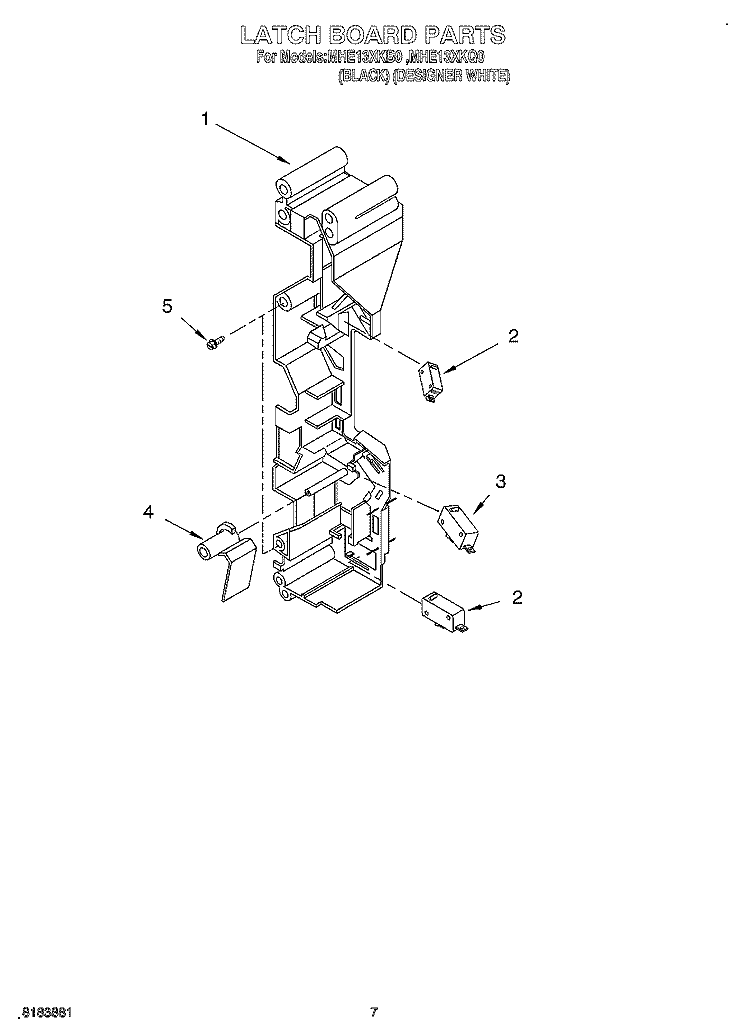 LATCH BOARD Diagram and Parts List for MHE13XKB0  Roper Microwave