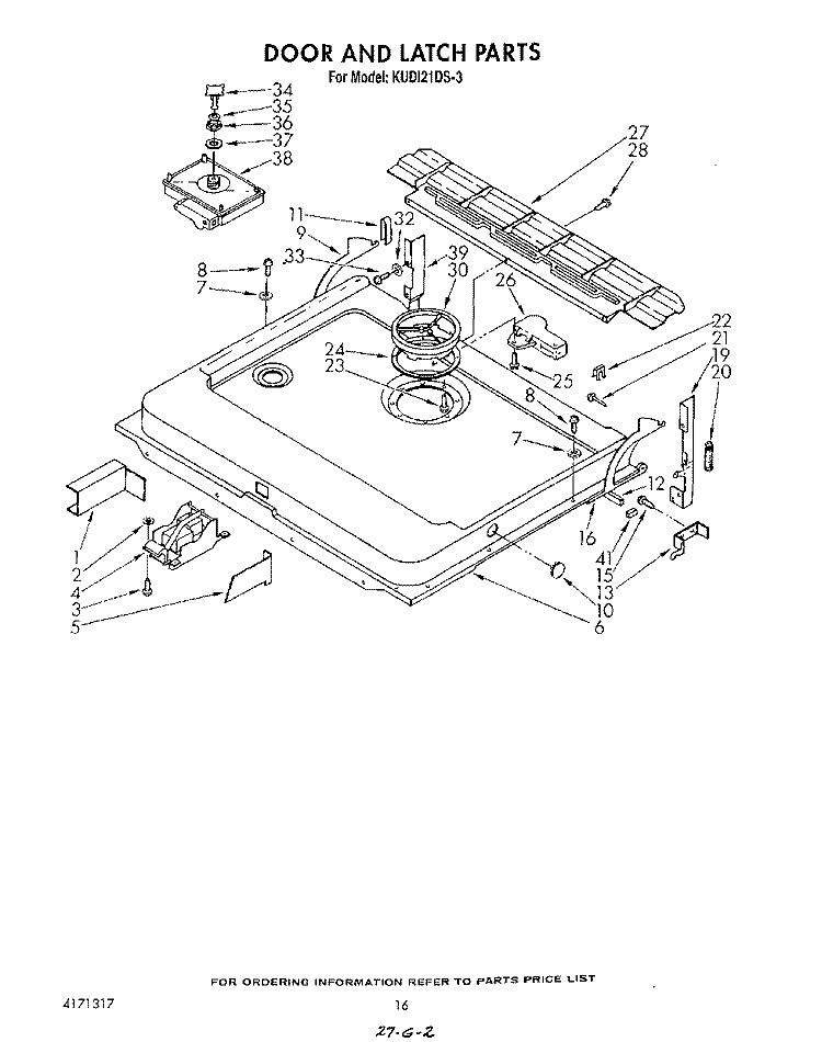DOOR AND LATCH Diagram and Parts List for KUDI21DS3  KitchenAid Dishwasher
