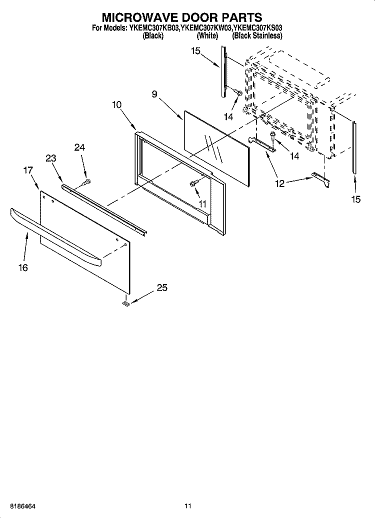 MICROWAVE DOOR PARTS, OPTIONAL PARTS Diagram and Parts List for YKEMC307KS03  KitchenAid Microwave Oven Combo