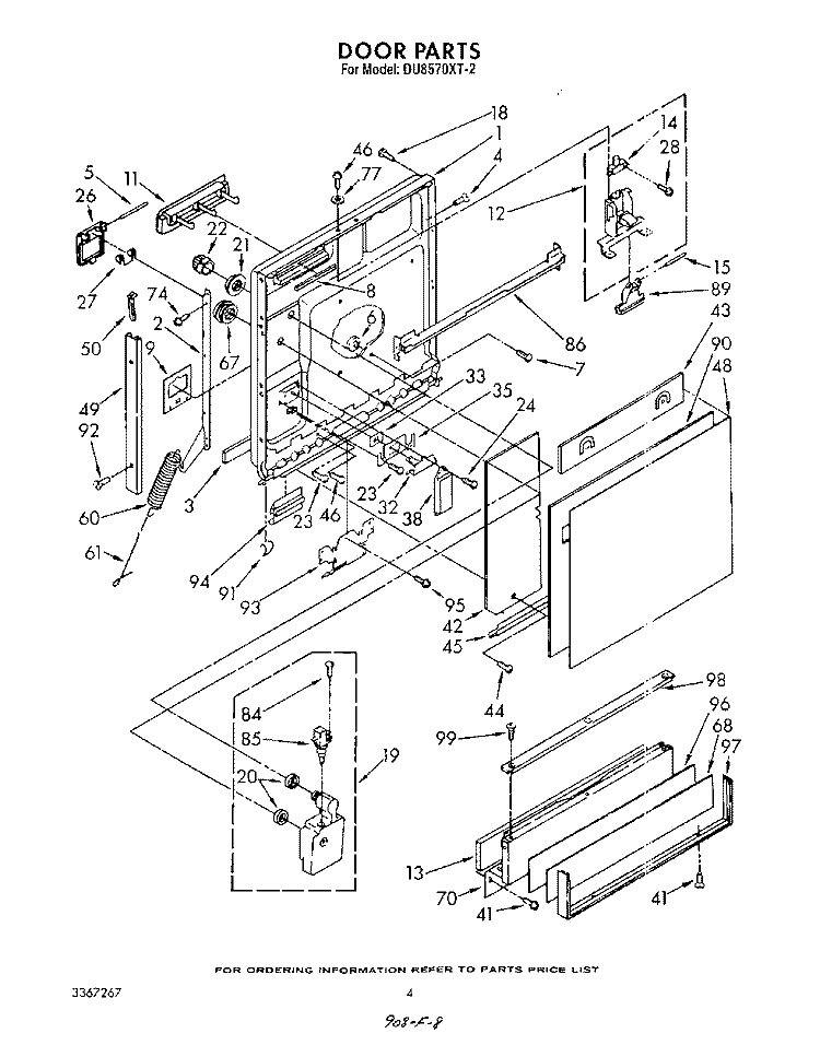 DOOR Diagram and Parts List for DU8570XT2  Whirlpool Dishwasher
