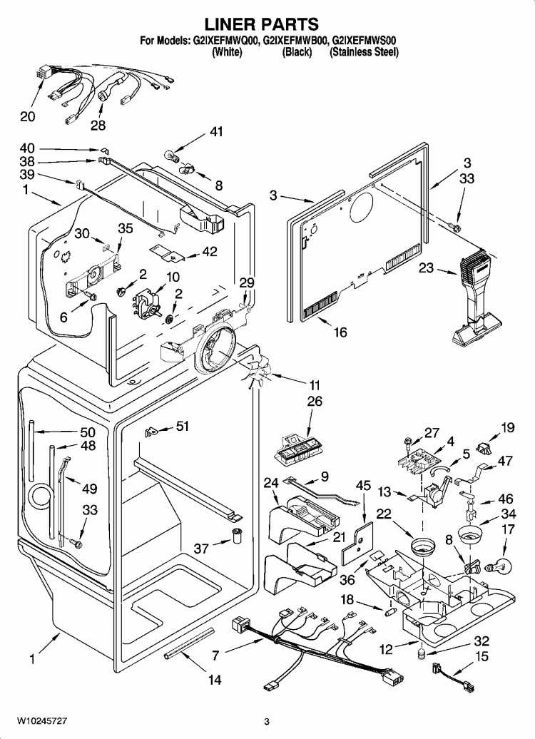 LINER PARTS Diagram and Parts List for G2IXEFMWB00  Whirlpool Refrigerator