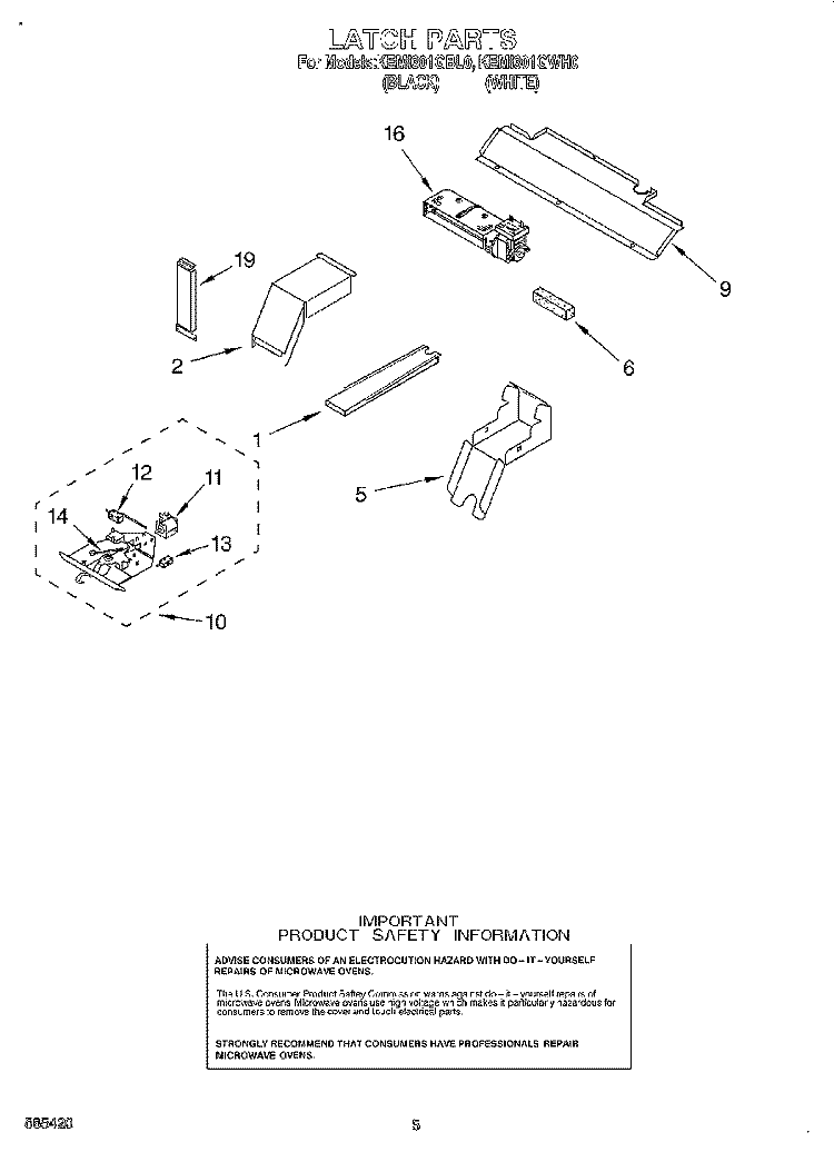 LATCH Diagram and Parts List for KEMI301GBL0  KitchenAid Microwave Oven Combo