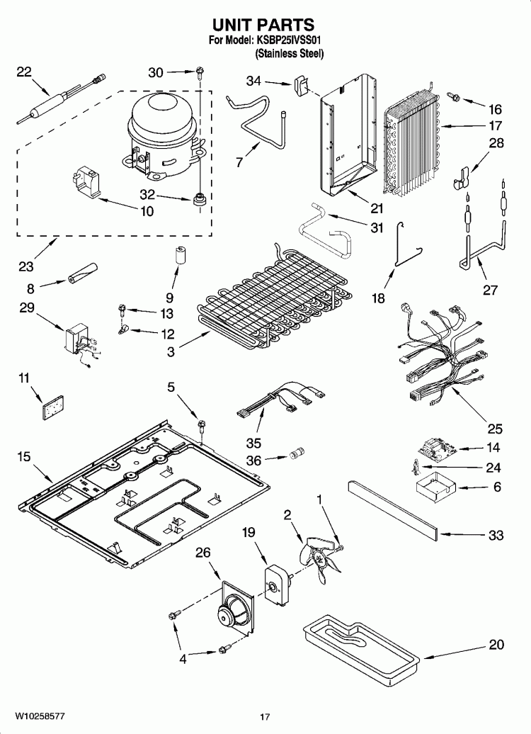UNIT PARTS Diagram and Parts List for KSBP25IVSS01  KitchenAid Refrigerator