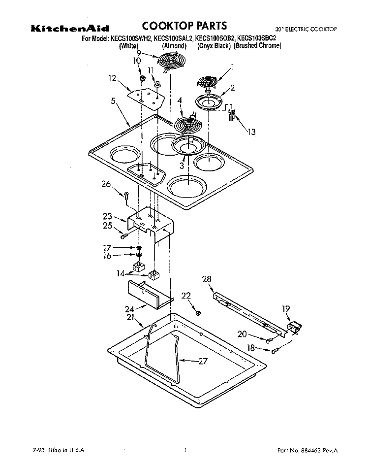 SECTION Diagram and Parts List for KECS100SWH2  KitchenAid Cooktop