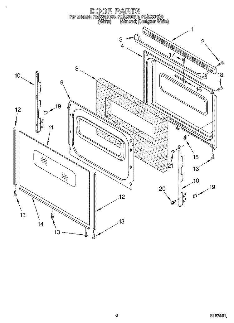 DOOR, OPTIONAL Diagram and Parts List for FES330KQ0  Roper Range