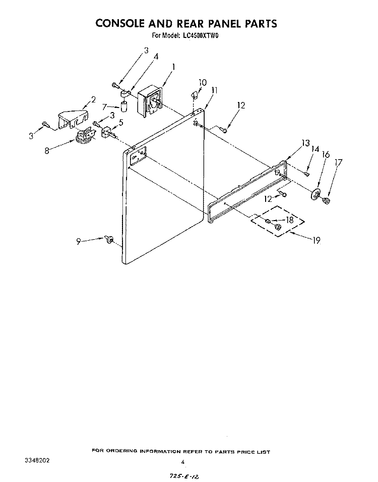 CONSOLE AND REAR PANEL Diagram and Parts List for LC4500XTW0  Whirlpool Washer