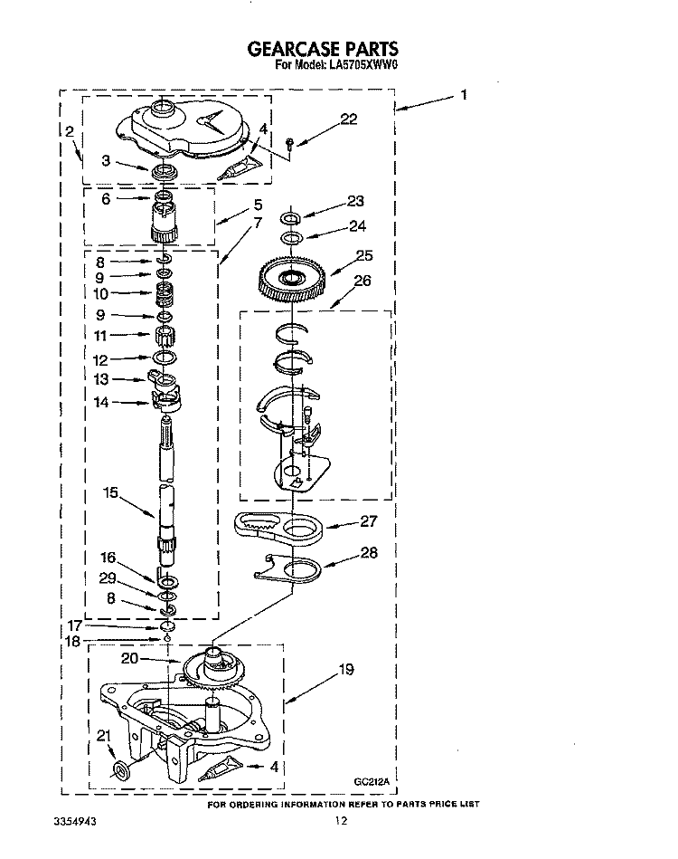 GEARCASE Diagram and Parts List for LA5705XWN0  Whirlpool Washer